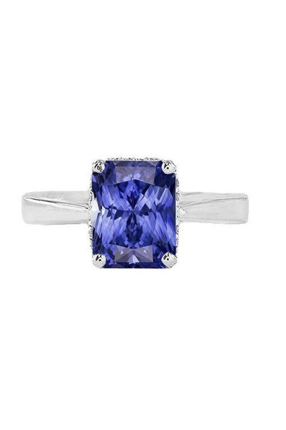 Enterprises 68346 Radiant Solitaire 2 CT Blue Reversed Tapered Shank Sapphire Ring, Size 6.5