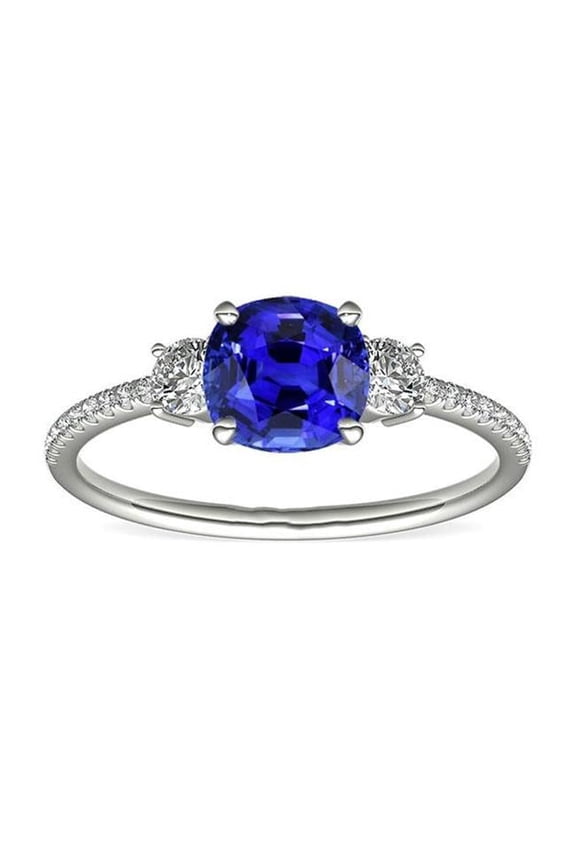 Enterprises 68356 Gemstone Cushion 3.50 CT 3 Stone Style Sapphire Ring, Size 6.5
