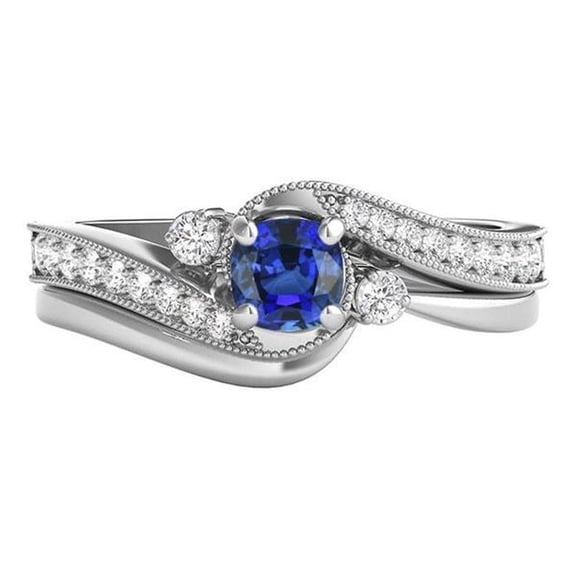 Harry Chad Enterprises 68369 2 CT Diamond Blue Sapphire Set 3 Stone Twisted Style Wedding Ring, Size 6.5