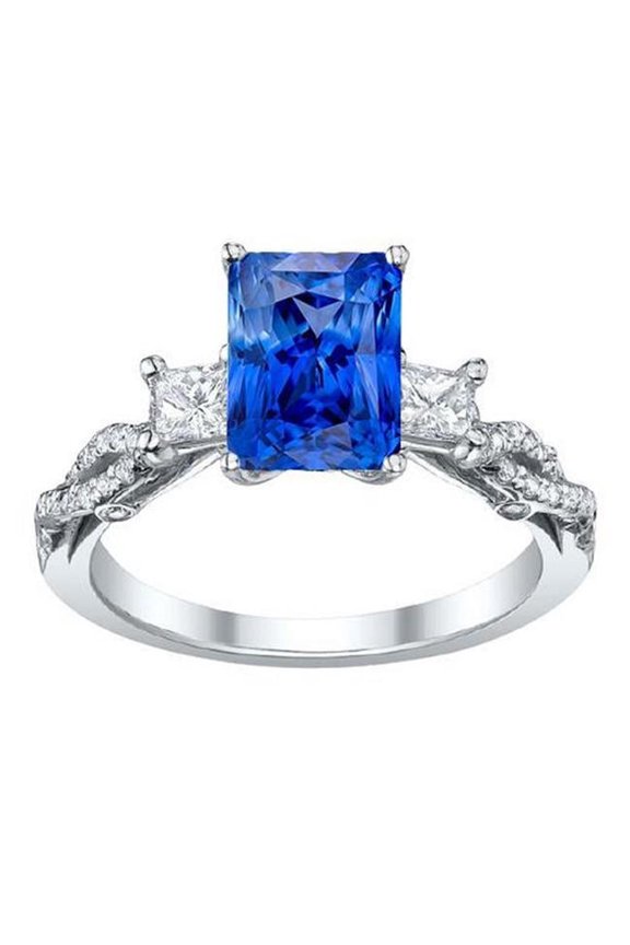 Enterprises 68383 3.50 CT Radiant Sapphire 3 Stone Twisted Style Gemstone Ring, Size 6.5