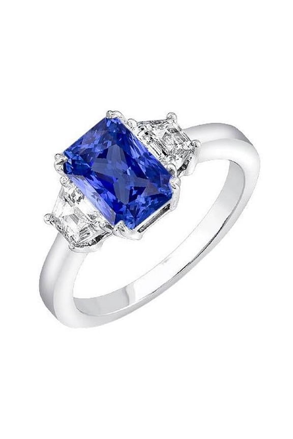 Enterprises 68434 3 Stone Trapezoid Diamond Jewelry 3 CT Radiant Ceylon Sapphire Ring, Size 6.5