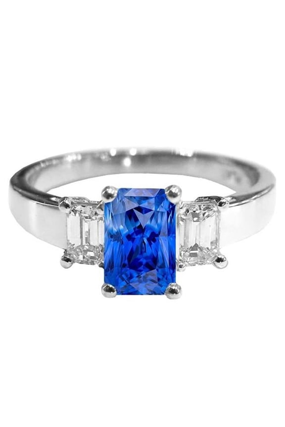 Enterprises 68438 Emerald 3 Stone Diamond 3 CT Light Blue Sapphire Gemstone Ring, Size 6.5