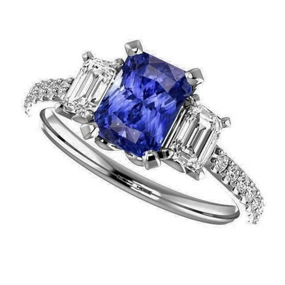 Harry Chad Enterprises 68450 3.50 CT Gold Emerald Diamond Blue Sapphire Ring with Round Accents, Size 6.5