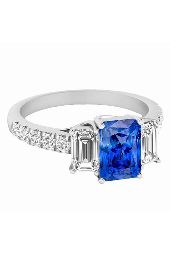 Enterprises 68506 Sparkling Diamond Blue 3.50 CT Round Emerald Stones Sapphire Ring, Size 6.5