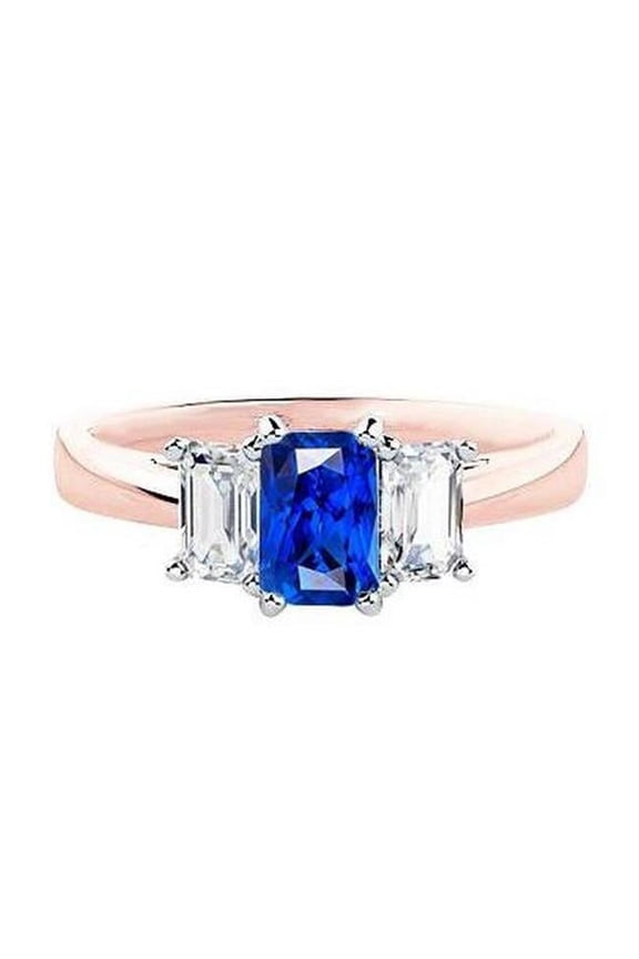 Enterprises 68507 1.50 CT Two Tone 3 Stone Diamond Radiant Sapphire Gemstone Ring, Size 6.5