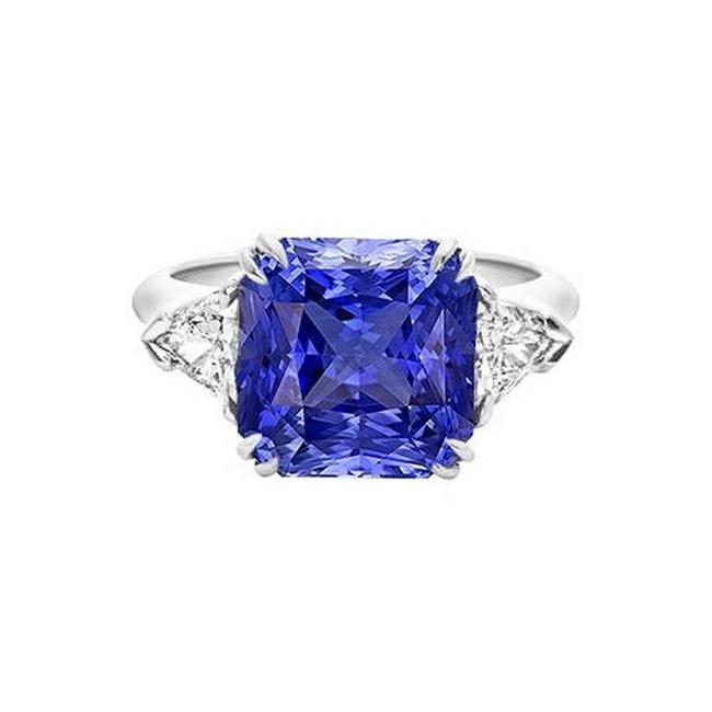 HARRY CHAD Enterprises 68519 Trillion Diamond 3 Stone 2.50 CT Double Prong Ceylon Sapphire Ring, Size 6.5
