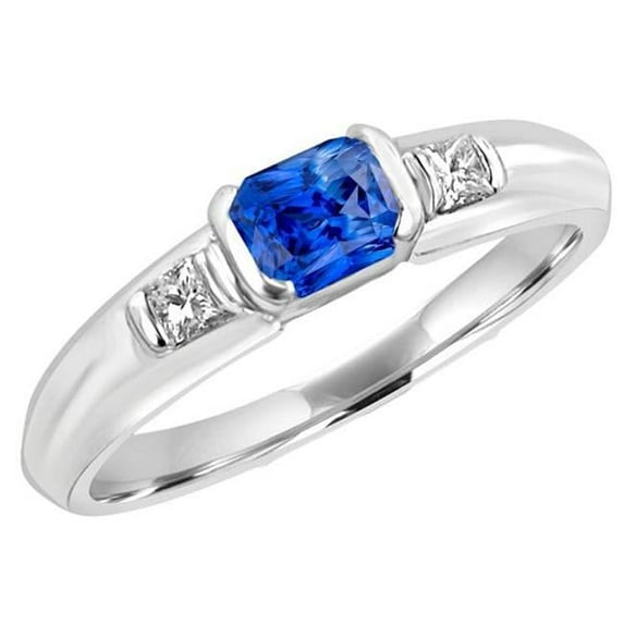 Harry Chad Enterprises 68528 1.75 CT Princess Diamond Gold Bar Set Blue Sapphire Gemstone Ring, Size 6.5