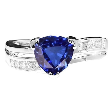 Harry Chad Enterprises 68586 2.50 CT Princess Diamond Trillion Sapphire Ring, 14K White Gold - Size 6.5