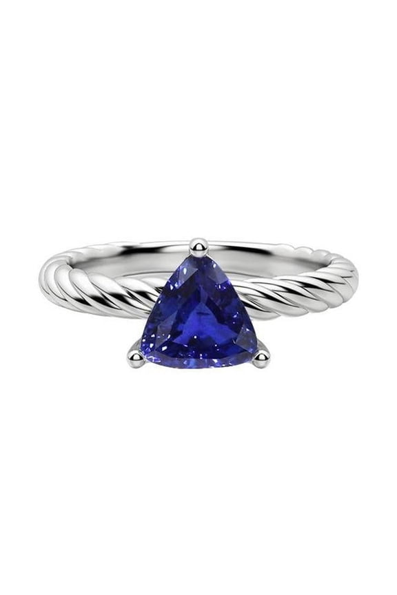 Enterprises 68598 1 CT Trillion Rope Style Deep Blue Sapphire Solitaire Ring, Size 6.5