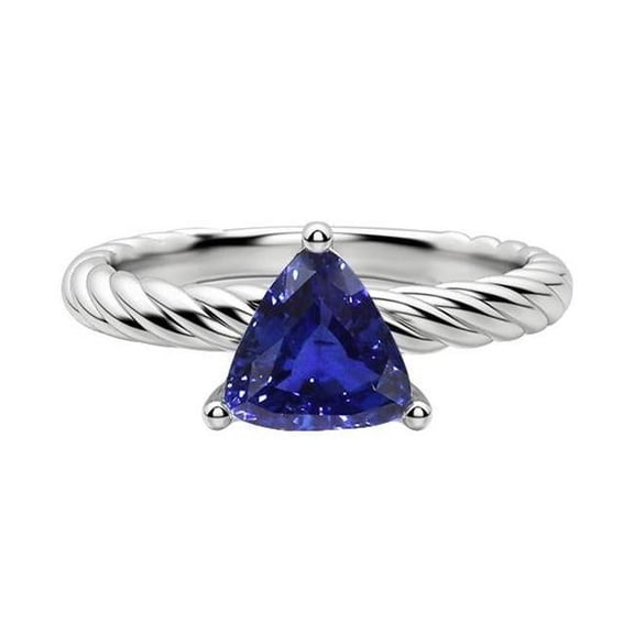 Harry Chad Enterprises 68598 1 CT Trillion Rope Style Deep Blue Sapphire Solitaire Ring, Size 6.5