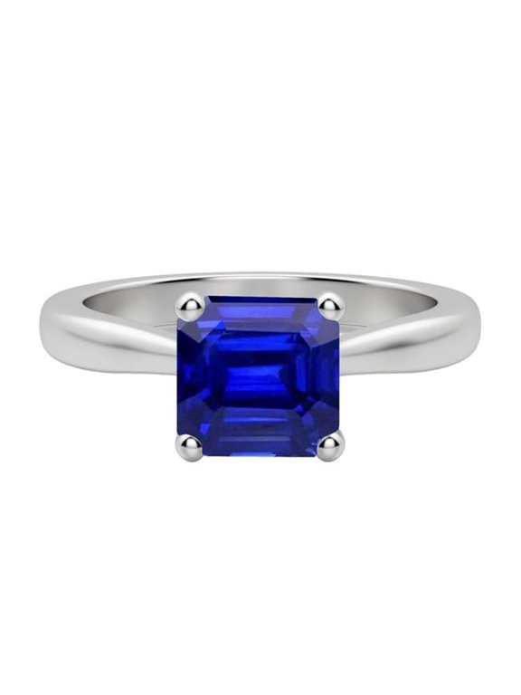 Enterprises 68614 2 CT Asscher Solitaire Ceylon Sapphire Gemstone Ring, White Gold - Size 6.5