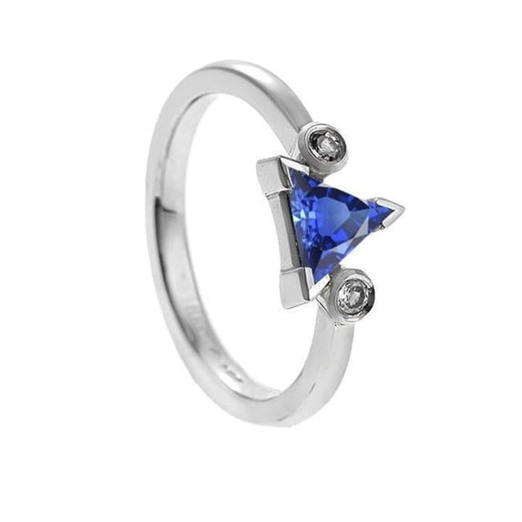 Harry Chad Enterprises 68663 1.75 CT Three Stone Trillion V Prong Ceylon Sapphire Ring, Gold - Size 6.5