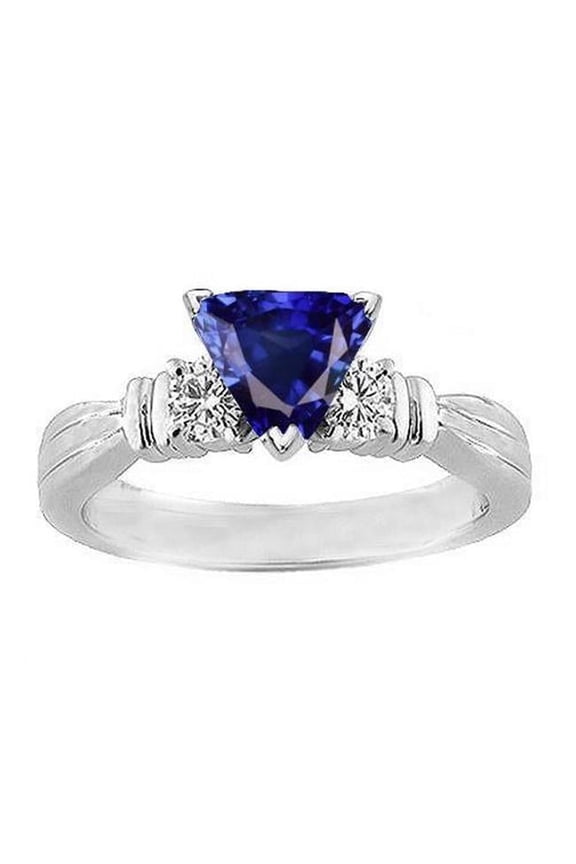 Enterprises 68685 1.75 CT Round Diamond Three Stone Trillion Ceylon Sapphire Ring, Size 6.5