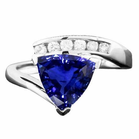 Harry Chad Enterprises 68784 2 CT Round Diamond Trillion Blue Sapphire Ring Tension Channel Set, Size 6.5