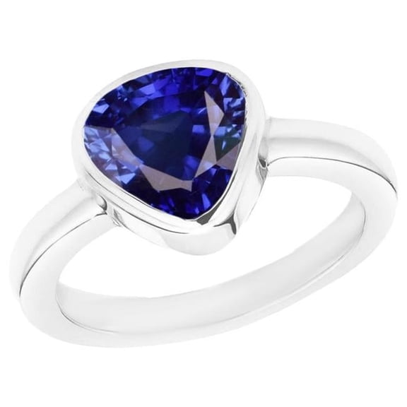 Harry Chad Enterprises 68802 2 CT Blue Sapphire Solitaire Trillion Shaped Ring Bezel Set, Size 6.5