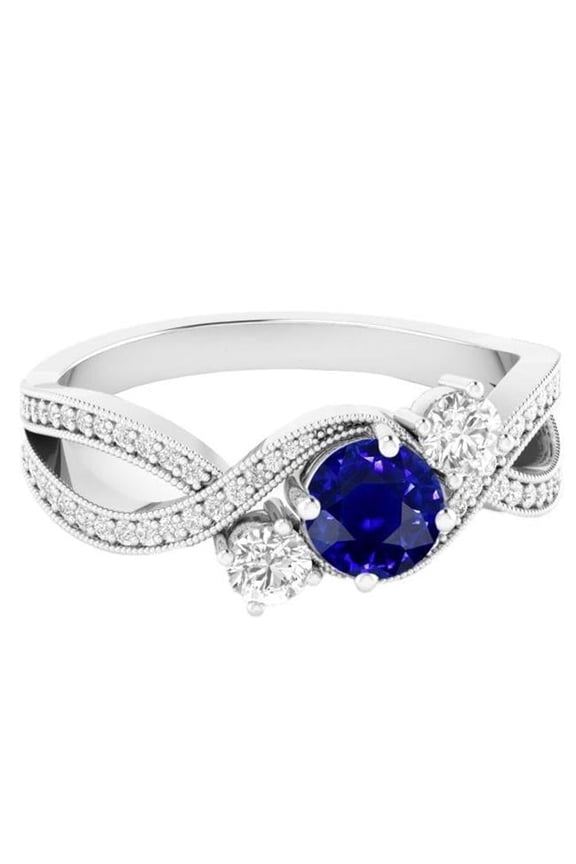 Enterprises 68809 Diamond Sapphire 3.50 CT Twisted Shank Milgrain Gemstone Ring, Size 6.5