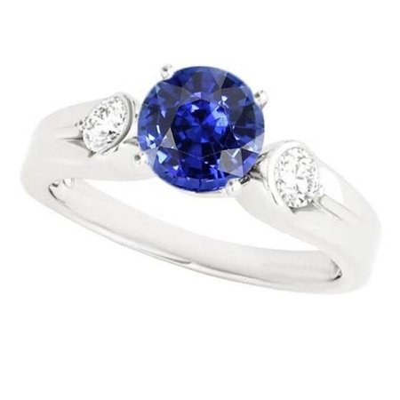 Harry Chad Enterprises 68810 2.50 CT Diamond 3 Stone Sri Lankan Sapphire Round Cut Ring, Size 6.5