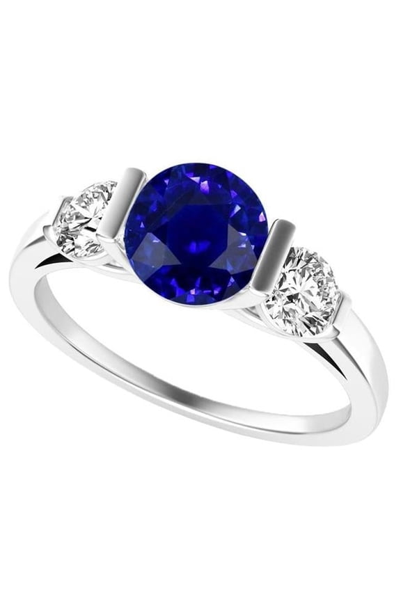Enterprises 68811 3.50 CT 3 Stone Round Brilliant Diamond Bar Set Gold Sapphire Ring, Size 6.5
