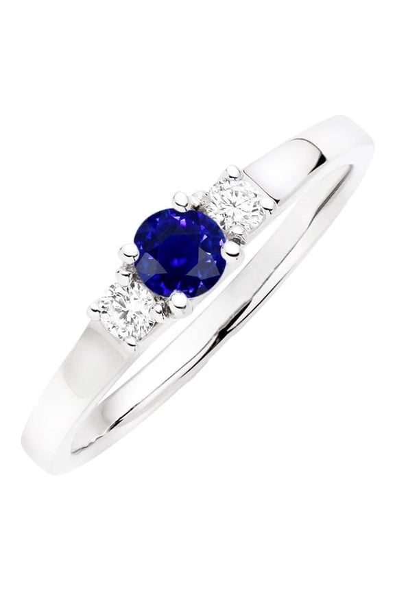 Enterprises 68833 1.50 CT Round Diamond 3 Stone Ceylon Gold Sapphire Ring, Size 6.5
