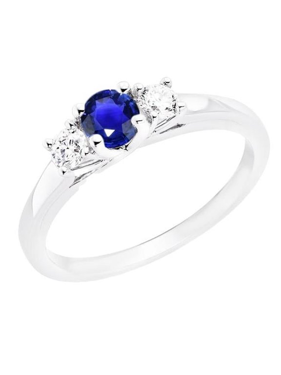 Enterprises 68834 1.50 CT Womens 3 Stone Round Ceylon Sapphire & Diamonds Ring, Size 6.5