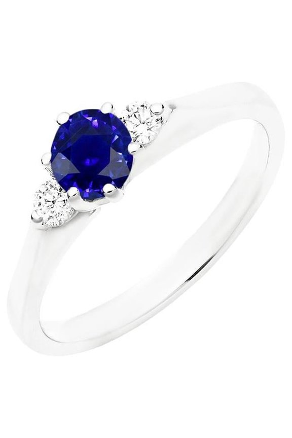 Enterprises 68844 2.50 CT Ceylon Sapphire Womens 3 Stone Round Diamonds Gemstone Ring, Size 6.5