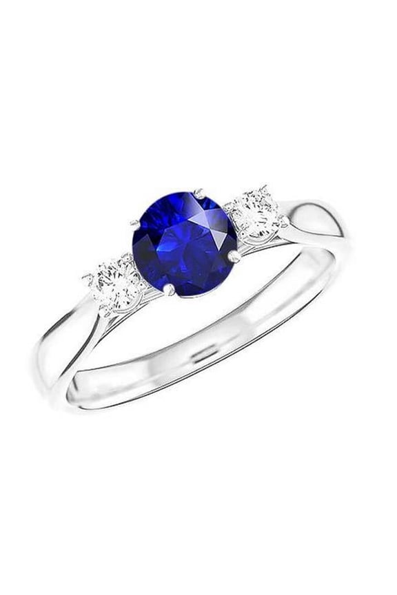 Enterprises 68859 2 CT Diamond Three Stone Round Natural Blue Sapphire Ring, Size 6.5
