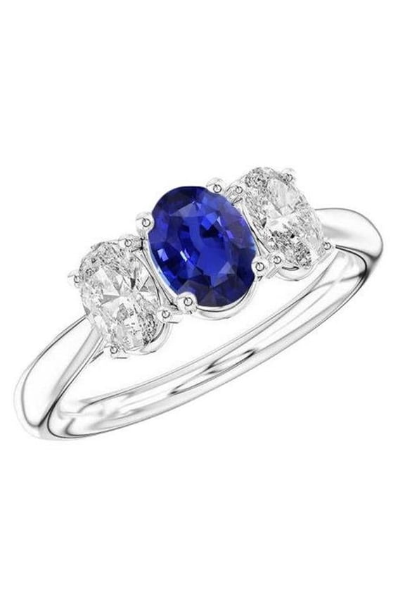 Enterprises 68877 3 Stone Oval Sapphire 2.50 CT Tapered Shank Diamonds Wedding Ring, Size 6.5