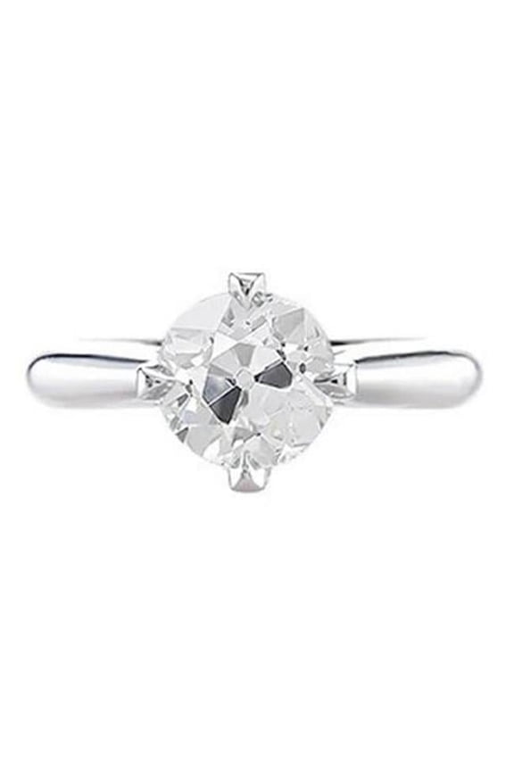 Enterprises 68980 1 CT Diamond Round Old Mine Cut Solitaire Ring, White Gold - Size 6.5
