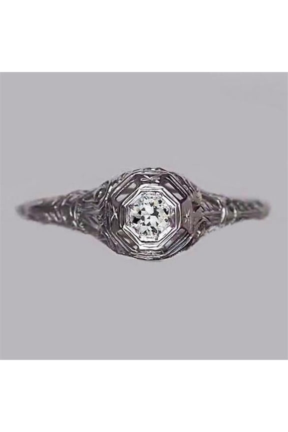 Enterprises 69025 0.50 CT White Gold Solitaire Round Old Miner Diamond Ring, Size 6.5