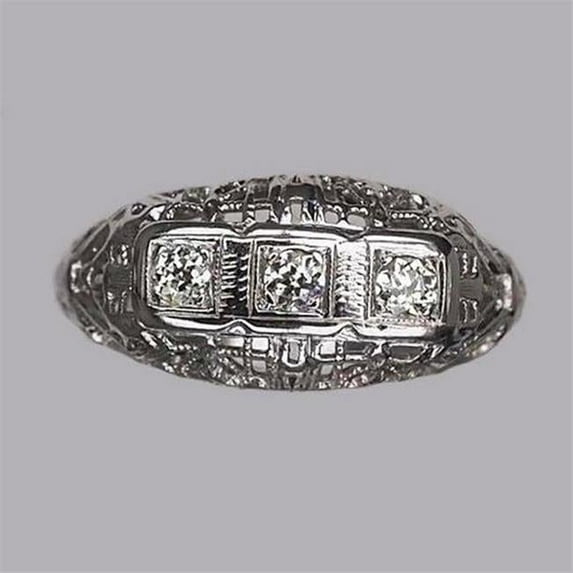 Harry Chad Enterprises 69029 0.75 CT Three Stone Round Old Miner Diamond Ring, 14K Gold - Size 6.5
