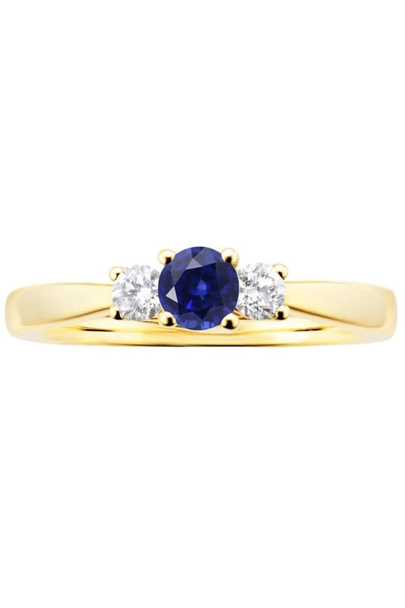 Enterprises 69422 3 CT Round Diamond 3 Stone Tapered Shank Sapphire Ring, Yellow Gold - Size 6.5