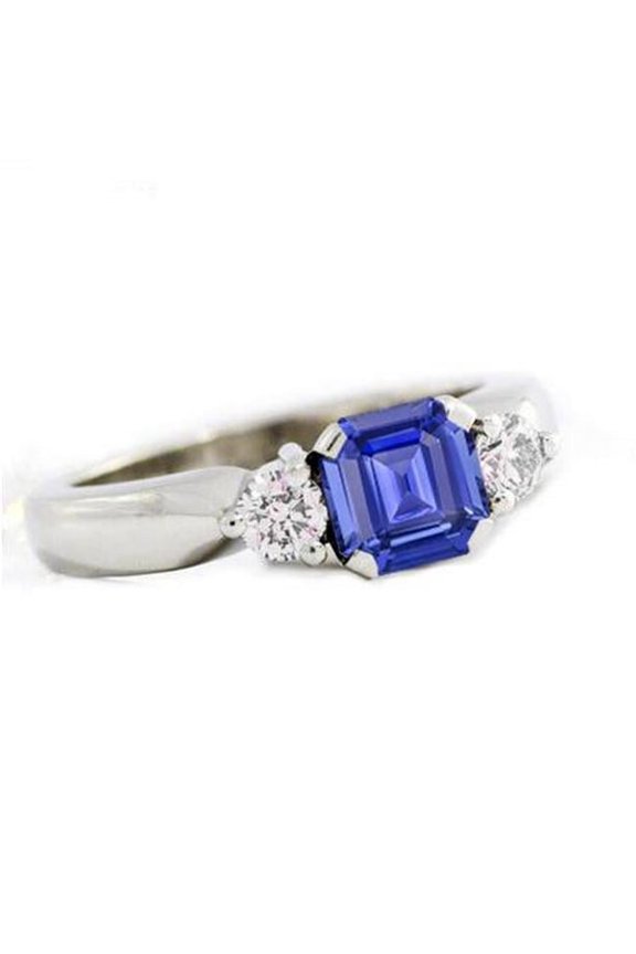 Enterprises 69464 1.25 CT Womens 3 Stone Round Diamond Asscher Sapphire Ring, Size 6.5