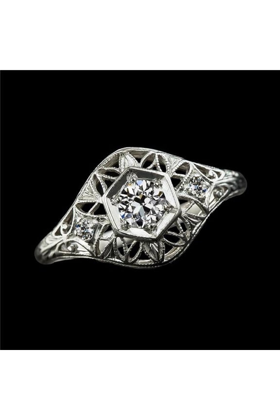 Enterprises 69510 Vintage Style 3 Stone Old Cut Round Diamond 1.50 CT Milgrain Ring, Size 6.5