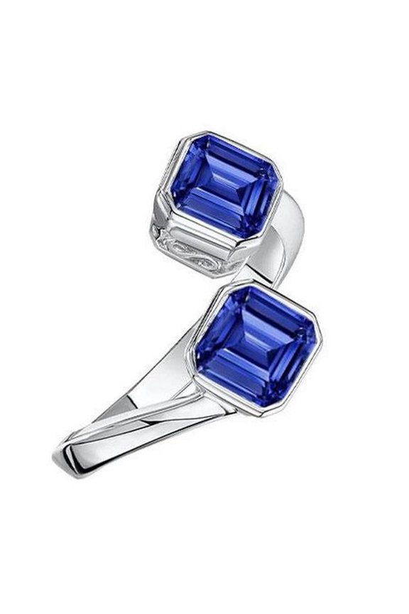 Enterprises 69545 Emerald 2 Stone Bezel Set 3 CT Split Shank Filigree Sapphire Ring, Size 6.5