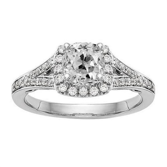Harry Chad Enterprises 70629 4.50 CT Cushion Old Mine Cut Diamond Prong Split Shank Halo Ring, Size 6.5
