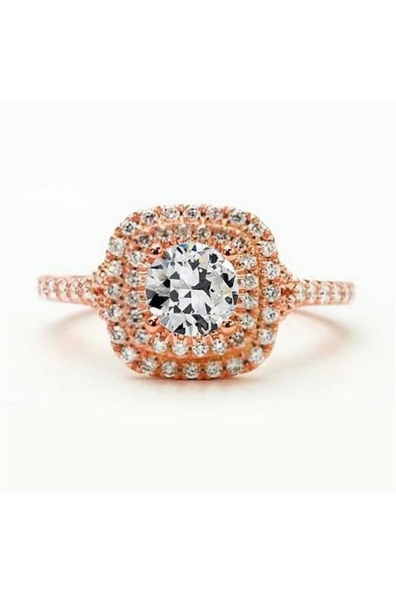 Enterprises 70787 3 CT Double Old Mine Cut Diamond Rose Gold Halo Ring, Size 6.5
