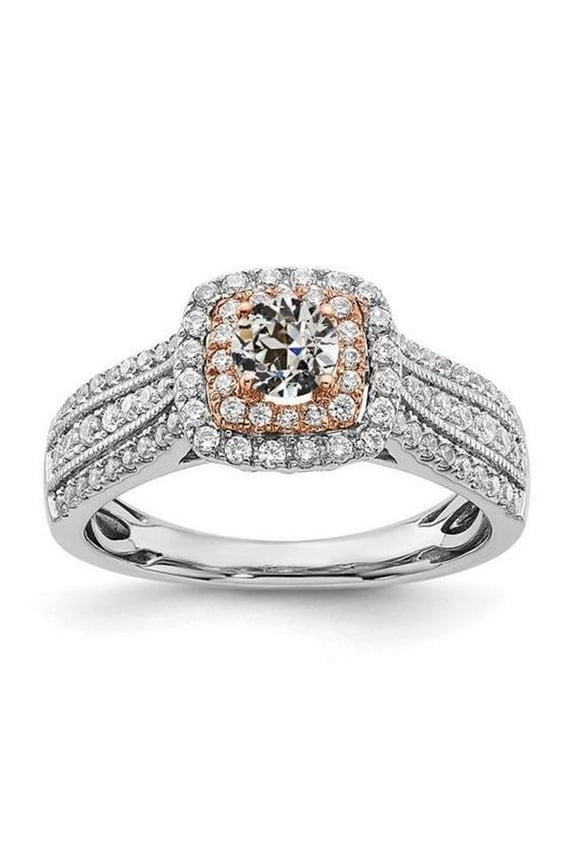 Enterprises 70968 Double Old Cut Diamond Triple Row Accents 4 CT Two Tone Halo Ring, Size 6.5