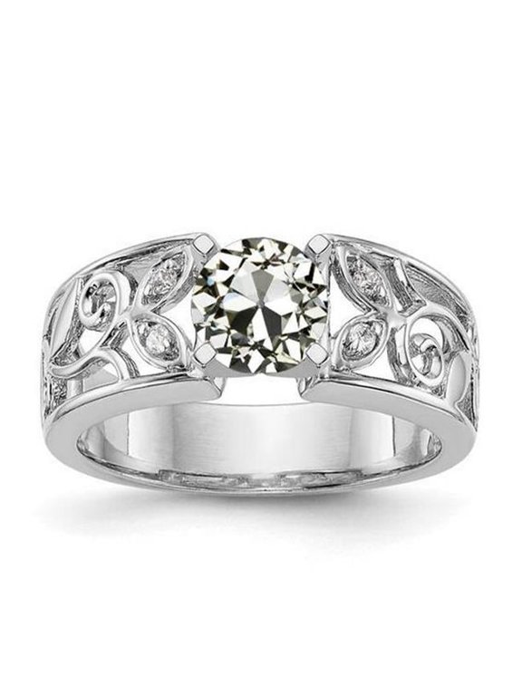 Enterprises 70987 2 CT Womens Round Old Mine Cut Diamond Prong Leaf Style Ring, Size 6.5