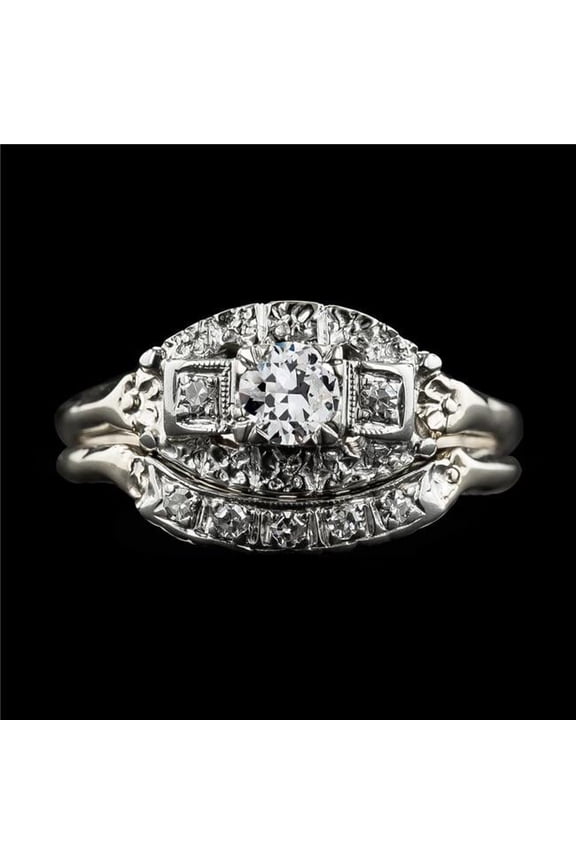 Enterprises 71019 2 CT Set Round Old Miner Diamond Antique Style Wedding Ring, Size 6.5