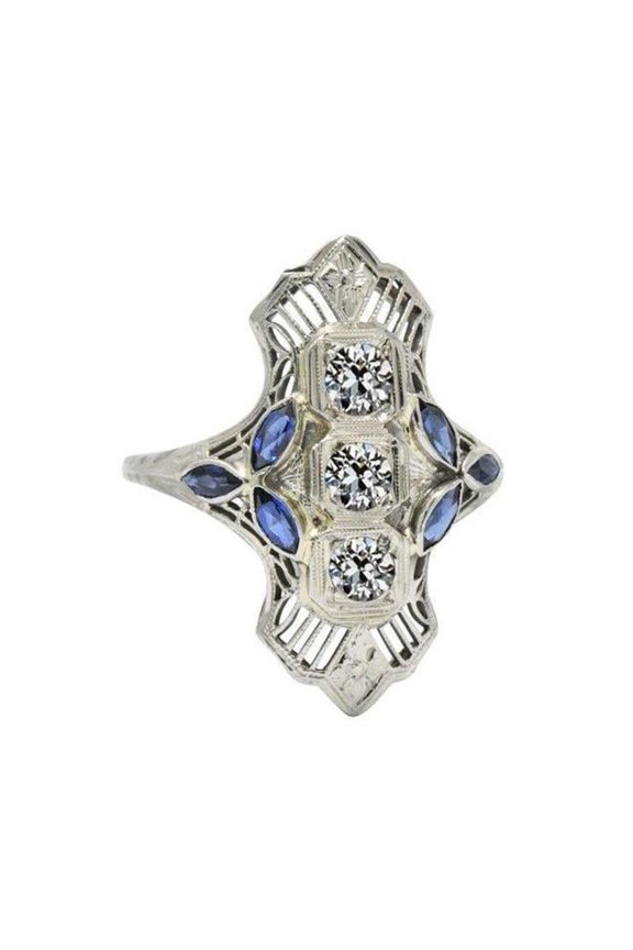 Enterprises 71140 2.25 CT Fancy Gemstone Old Miner Diamond & Marquise Sapphire Ring, Size 6.5