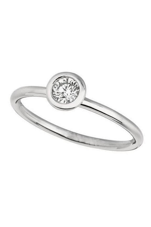 Enterprises 7894 0.50 CT Round Diamond Bezel Set Engagement Ring, 14K White Gold - Size 6.5