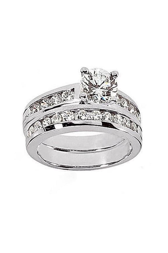 Enterprises 795 3 CT Round Diamond Engagement Ring Set, 14K White Gold - Size 6.5