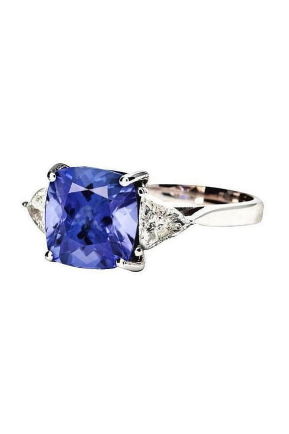 Enterprises 9179 Cushion Tanzanite AAA Diamonds 3 CT 3-Stone Ring, 14K White Gold - Size 6.5