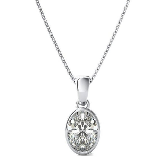 Harry Chad Enterprises HC10173 1 CT 14K Gold Oval Cut Sparkling Diamond Pendant Necklace Bezel Set