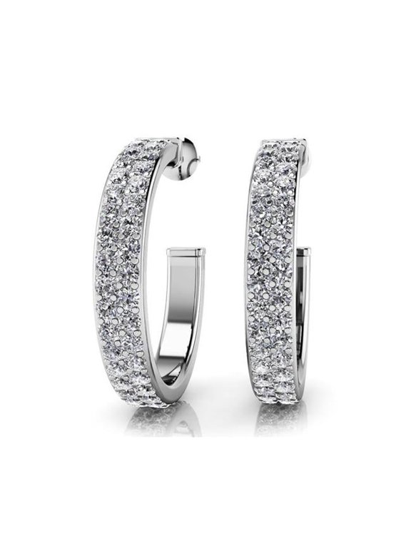 Enterprises HC11225 4.20 CT Ladies Hoop Earrings Small Round Cut Diamonds - 14K White Gold