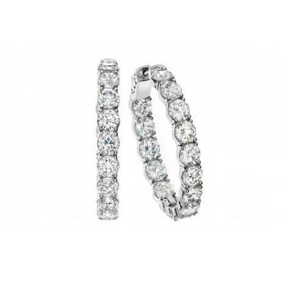 Harry Chad Enterprises HC11236 3.90 CT Round Cut Sparkling Diamonds Women Hoop Earrings - 14K White Gold