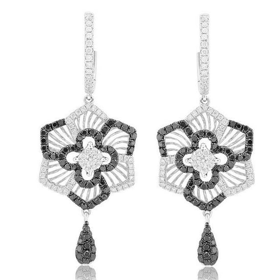 Harry Chad Enterprises HC11634 1.35 CT 18K Womens Gold White & Black Diamond Dangle Earrings
