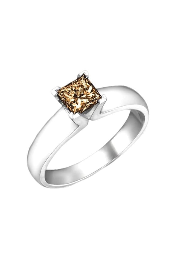 HC10801-6 1 CT Brown Princess Cut Diamond Solitaire Ring Champagne-Brown - VS1 Clarity