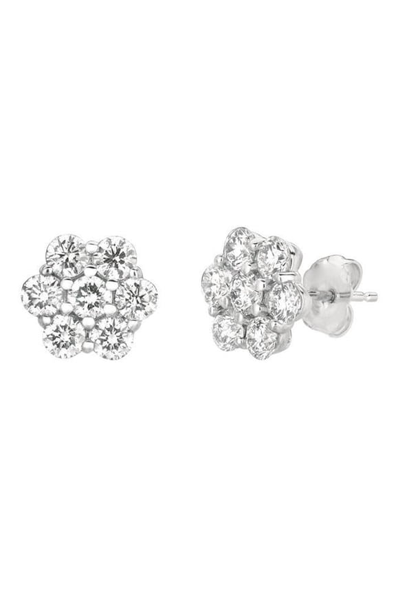 HC11818 2 CT Round Brilliant Diamond Flower Pushback Stud Earring - Gold 14K, Color G & H - VS2-SI Clarity