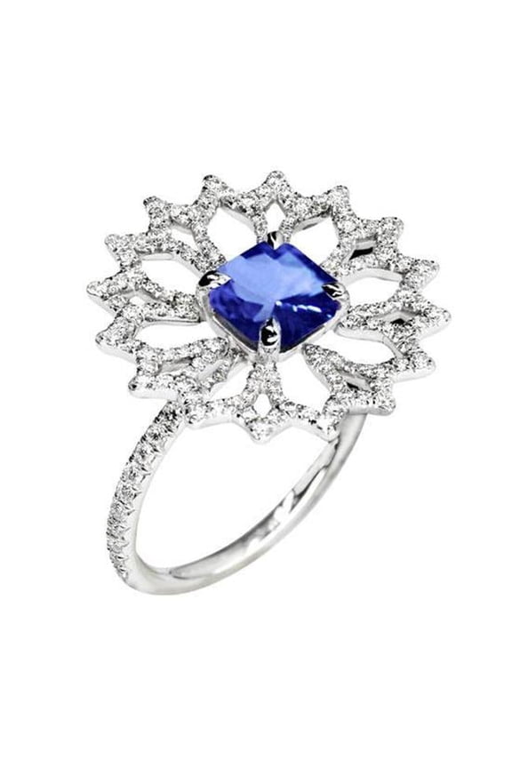 HC11855-6 2.51 CT Flower Style Engagement Ring Cushion AAA Tanzanite Diamonds, Blue & F - VS1 Clarity